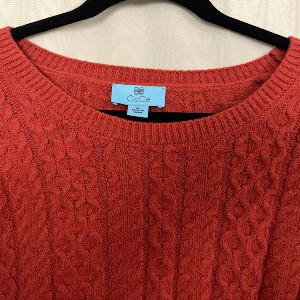 CeCe L'amour Women's XL Rust Cable Knit‎ Short Sleeve Pullover Crewneck Sweater